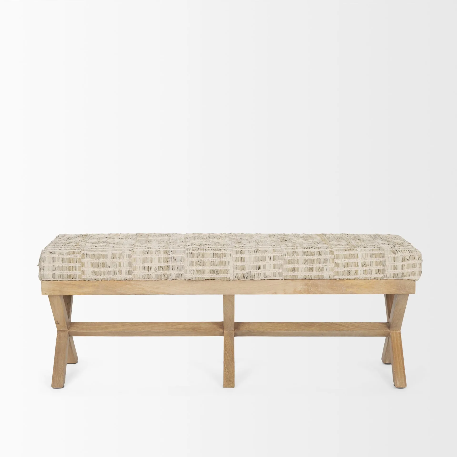Solis Bench Beige Fabric | Brown Wood