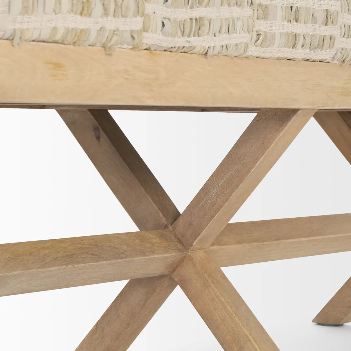 Solis Bench Beige Fabric | Brown Wood