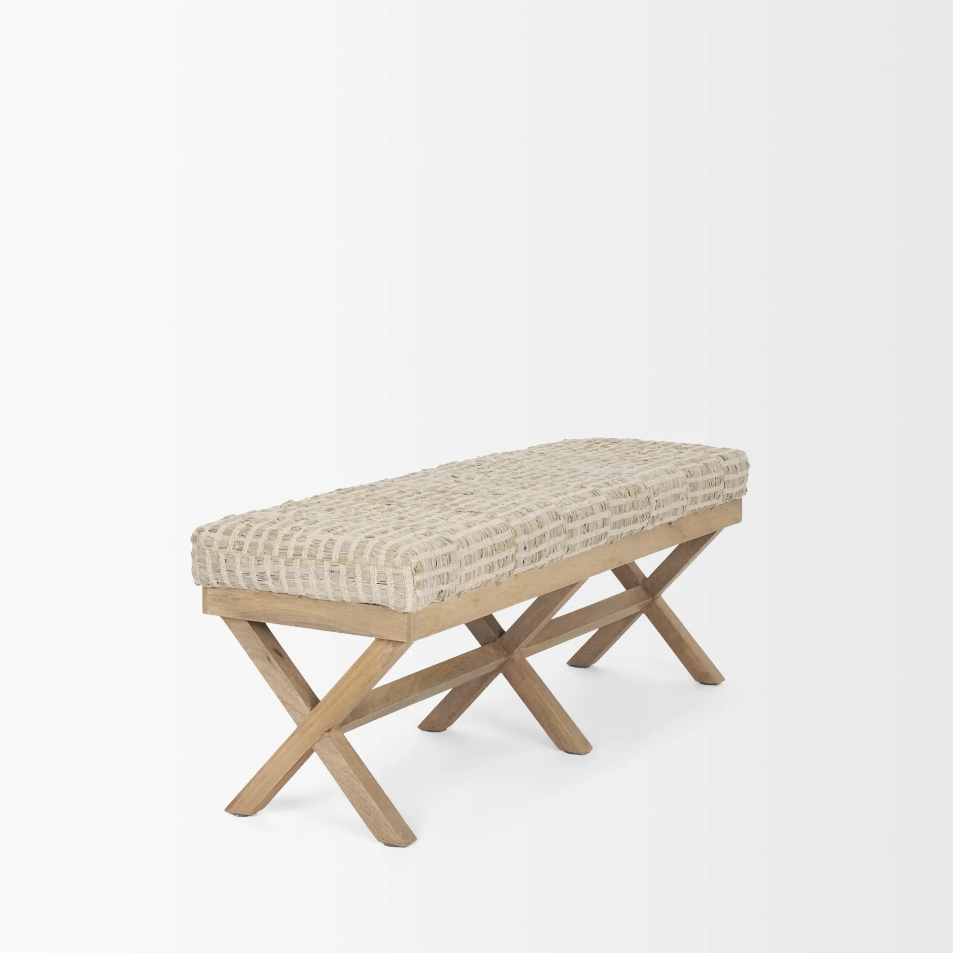 Solis Bench Beige Fabric | Brown Wood