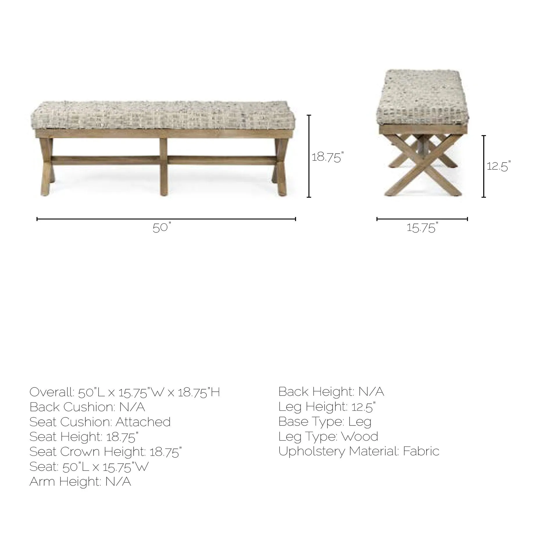Solis Bench Beige Fabric | Brown Wood