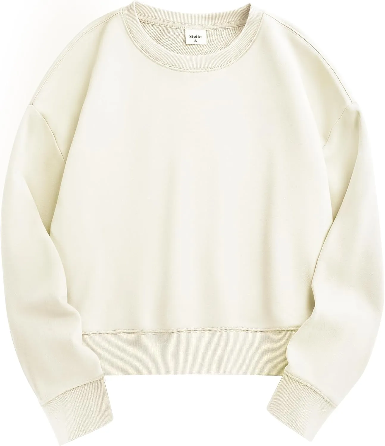 Stelle Cropped Sweatshirts for Women Cotton Long Sleeve Crop Tops Crewneck Pullover Oversized Sweater