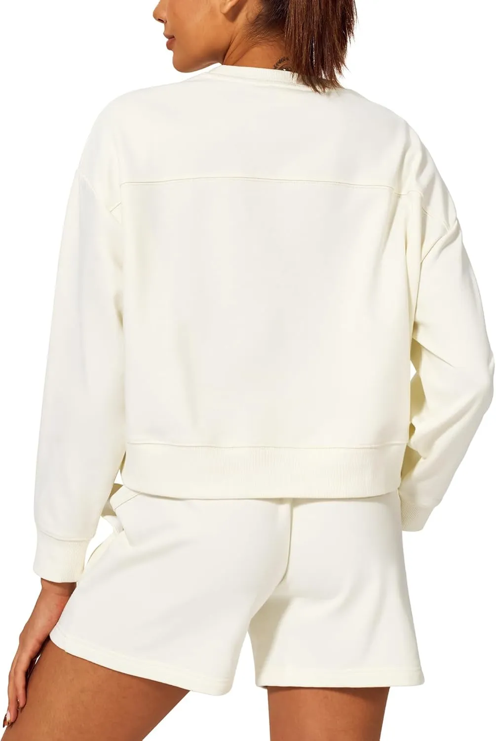 Stelle Cropped Sweatshirts for Women Cotton Long Sleeve Crop Tops Crewneck Pullover Oversized Sweater