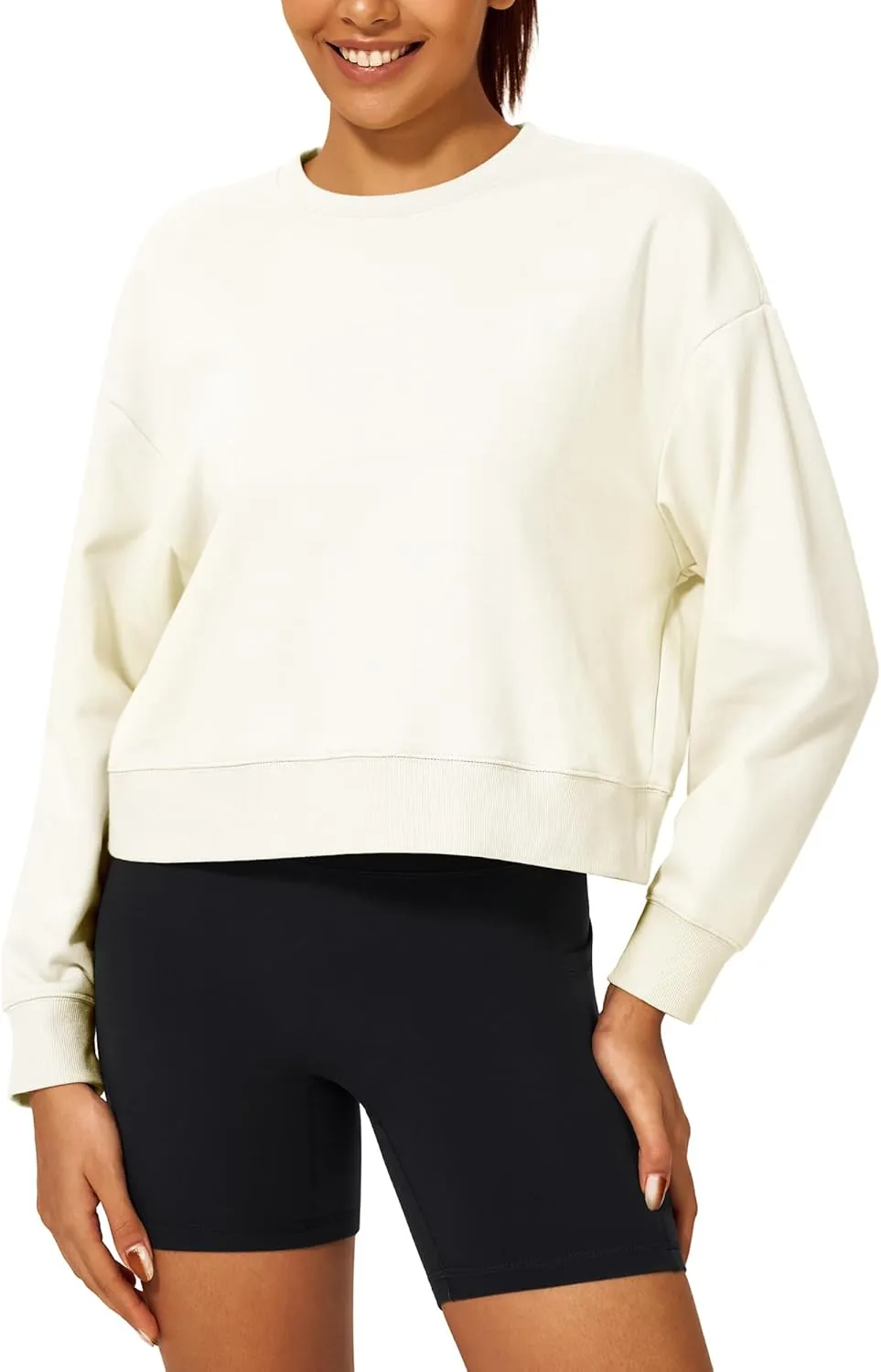 Stelle Cropped Sweatshirts for Women Cotton Long Sleeve Crop Tops Crewneck Pullover Oversized Sweater