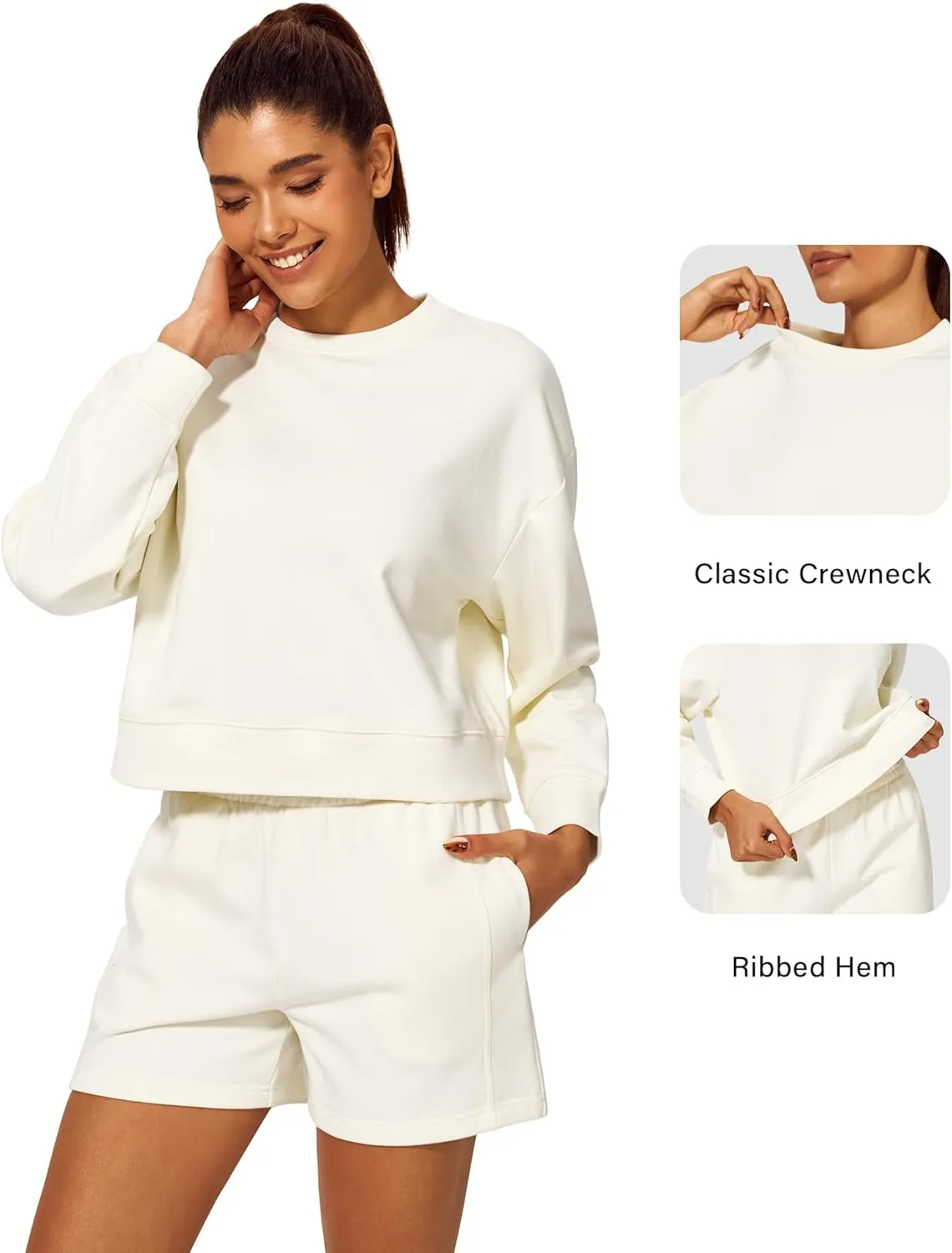 Stelle Cropped Sweatshirts for Women Cotton Long Sleeve Crop Tops Crewneck Pullover Oversized Sweater