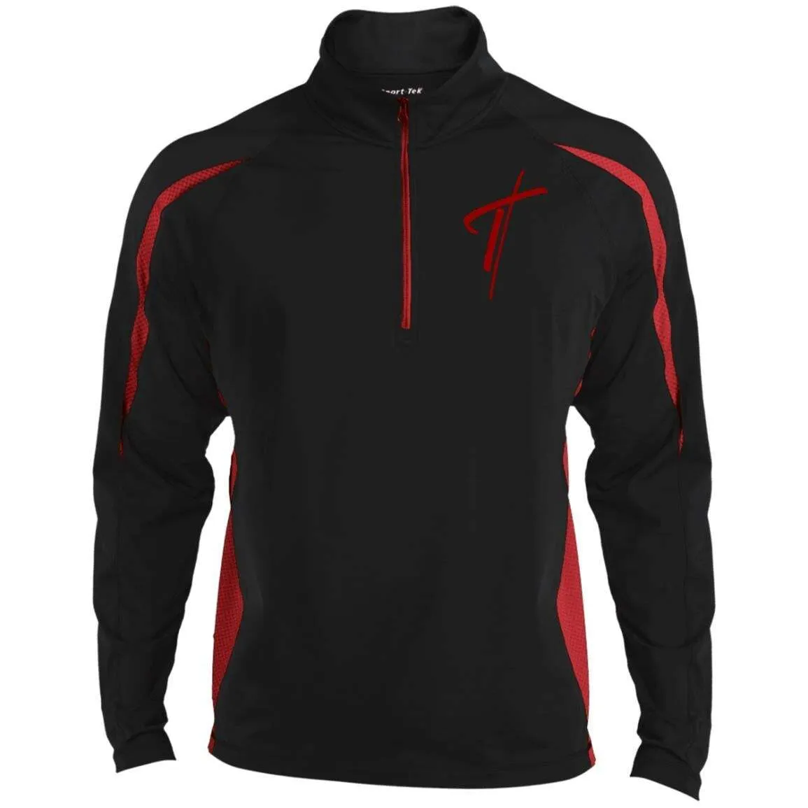 Uniquely You Mens Jacket - Half Zip Pullover / Red Embroidered Cross Outerwear