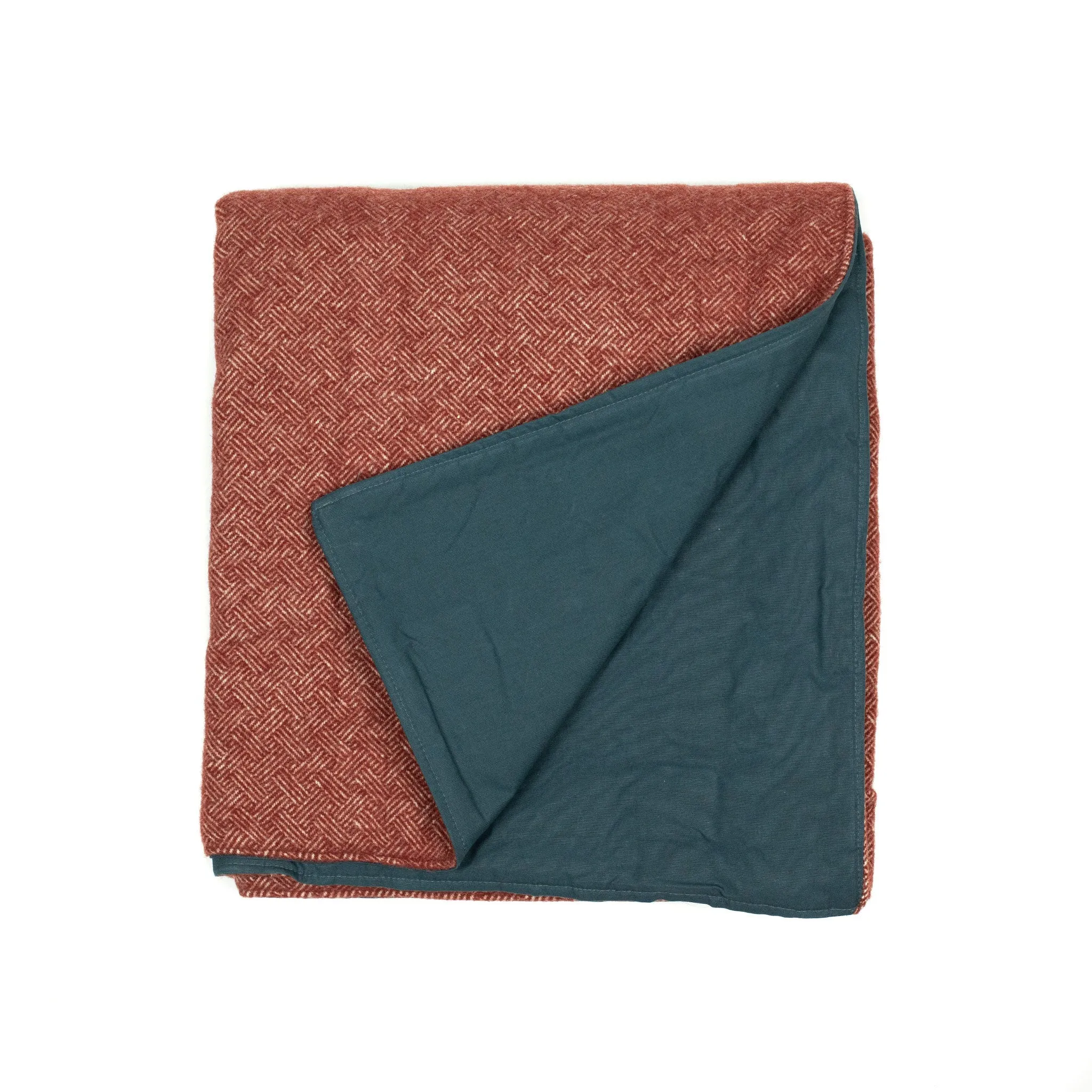 Waxed back picnic blanket in deco brick-red and ecru lambswool