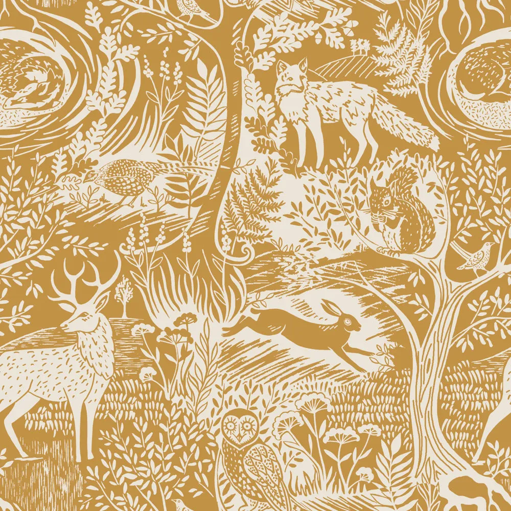 Winter Woods Animal Duvet Cover Set Ochre