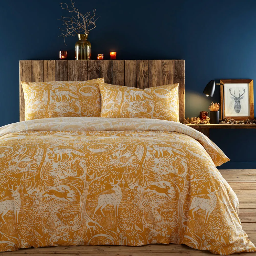Winter Woods Animal Duvet Cover Set Ochre
