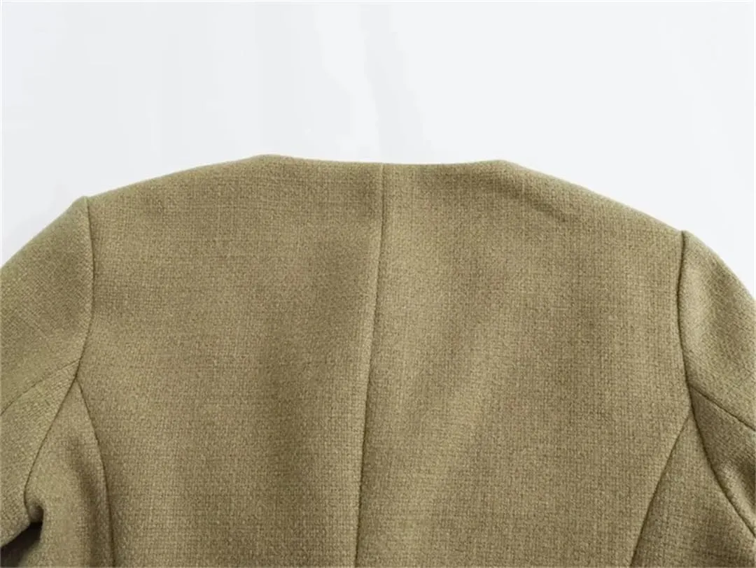 Women Cropped Bomber Jackets Coats Tweed Demi-Season Long Sleeve Outerwear