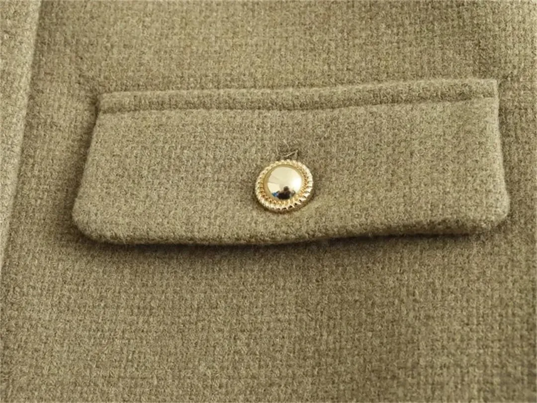 Women Cropped Bomber Jackets Coats Tweed Demi-Season Long Sleeve Outerwear