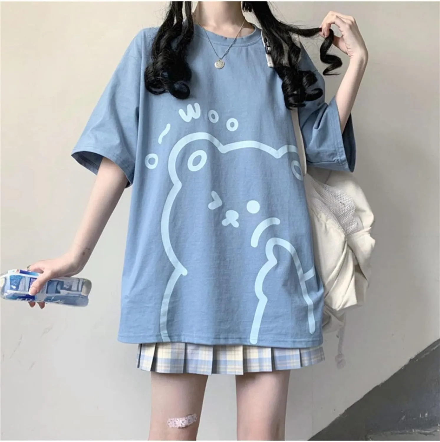 Women Kawaii Bear T-Shirt Cute Japanese Shirt Anime Graphic Tees Korean Preppy Short Sleece Oversized Clothes Tops