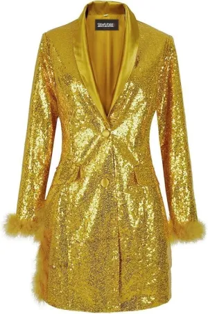 Women's Lapel Collar Sequin Long Blazers for Party, Wedding Long Sequin Blazer, Club Sequin blzer Coat Long Multicolor