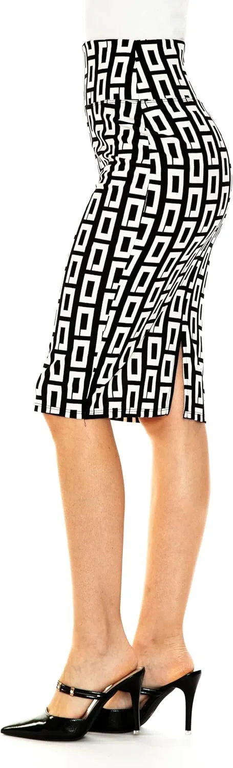 Women's Premium High Waist Nylon Ponte Stretch Office Pencil Skirt