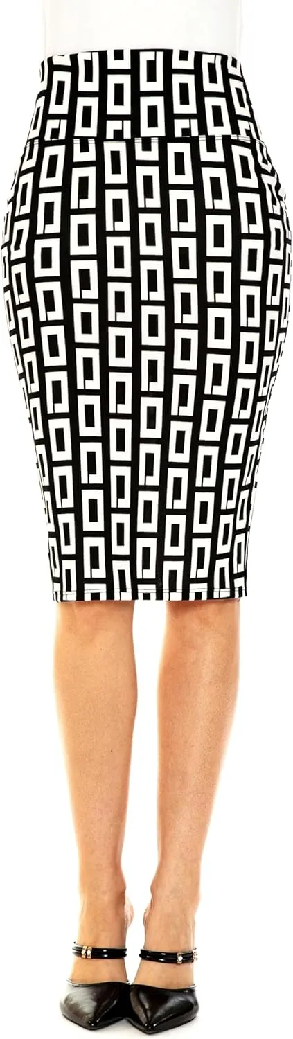 Women's Premium High Waist Nylon Ponte Stretch Office Pencil Skirt