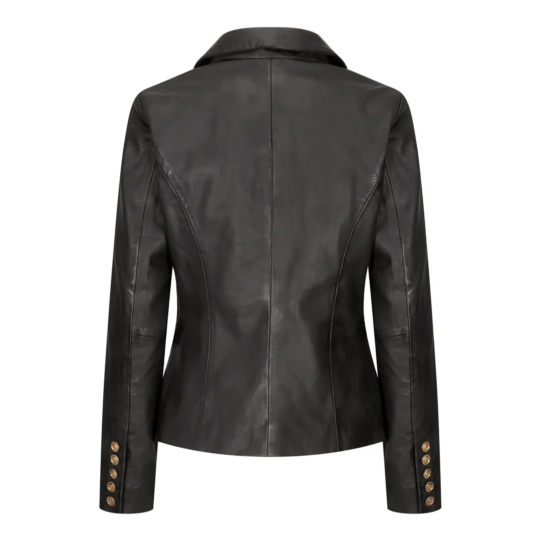 Womens Real Leather Jacket Short Retro Vintage Medieval Goth Punk Black Gold