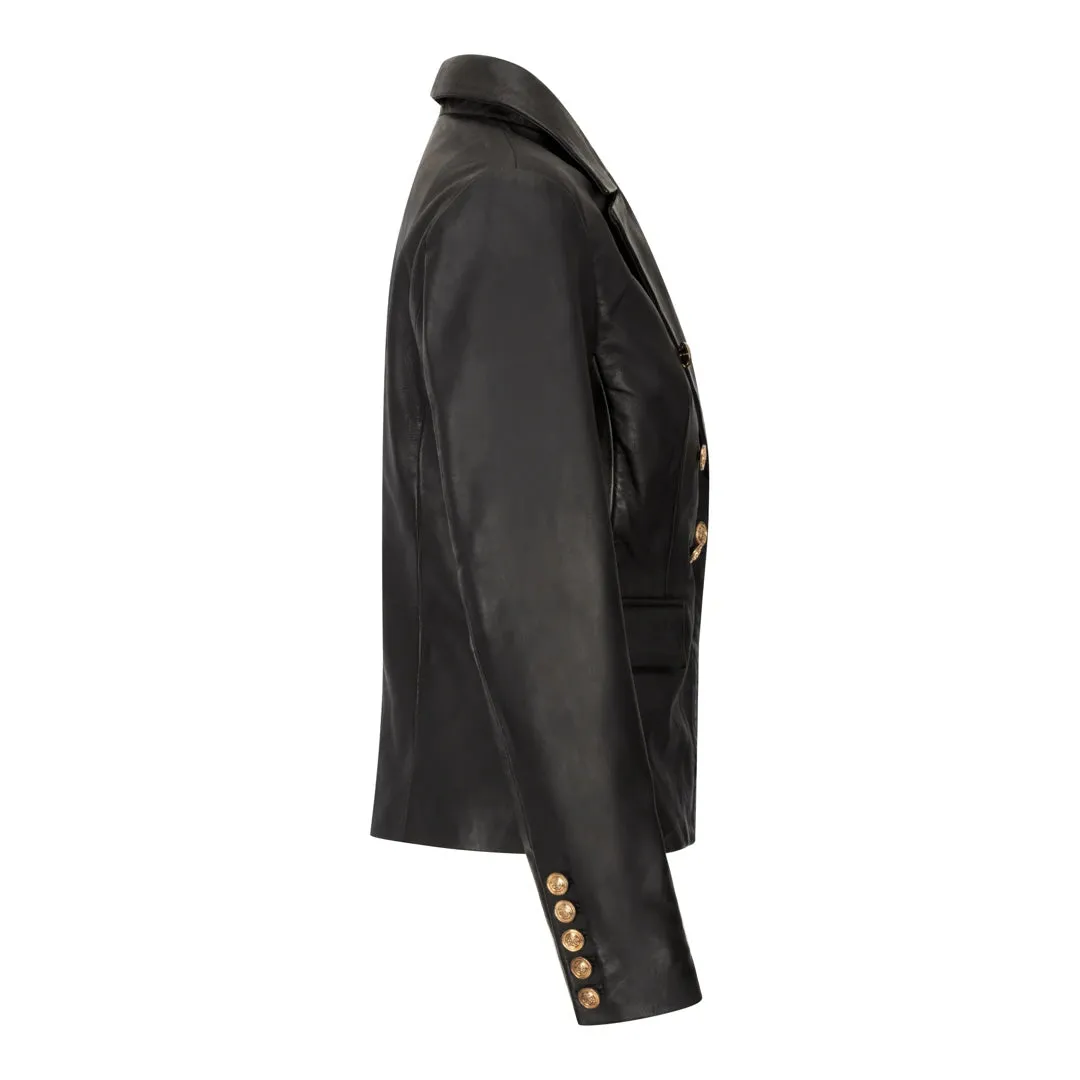 Womens Real Leather Jacket Short Retro Vintage Medieval Goth Punk Black Gold