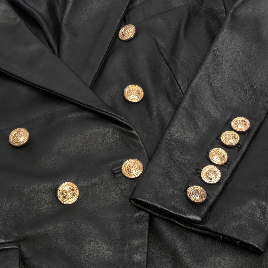 Womens Real Leather Jacket Short Retro Vintage Medieval Goth Punk Black Gold