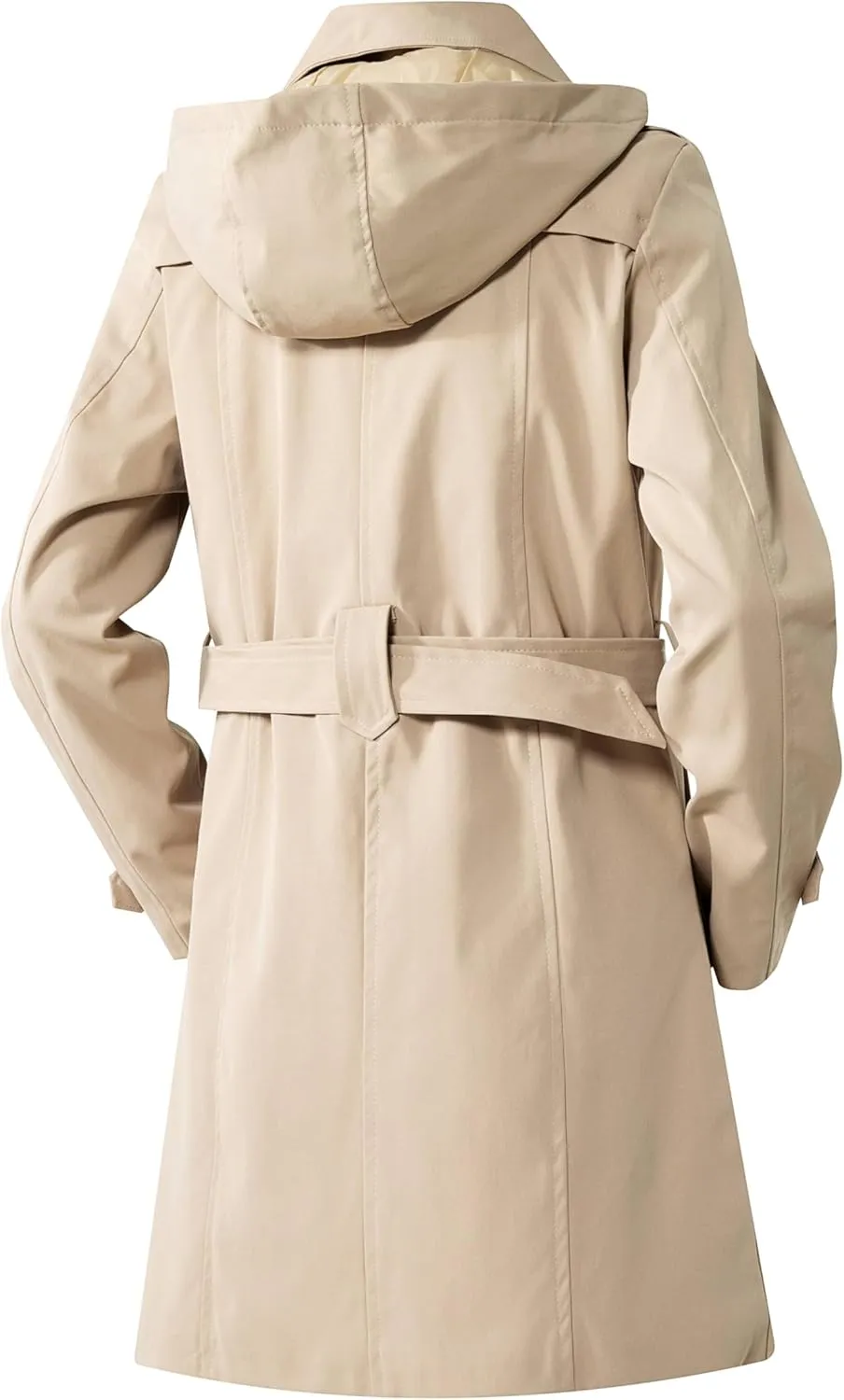 Women's Trench Coat Double Breasted Classic Mid-Length Adjustable Belt Jacket with Detachable Hood and Vest