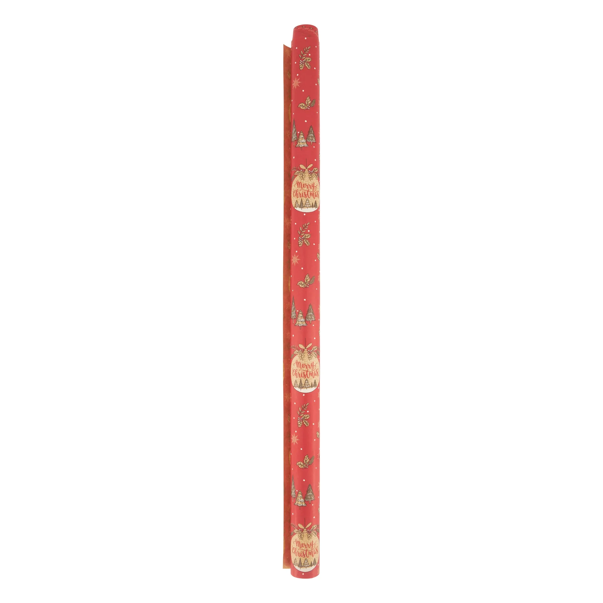 Wrapping Paper - Red Bauble & Natural Stag Kraft Gift Wrap - Singles or 4 Pack - 2m Roll