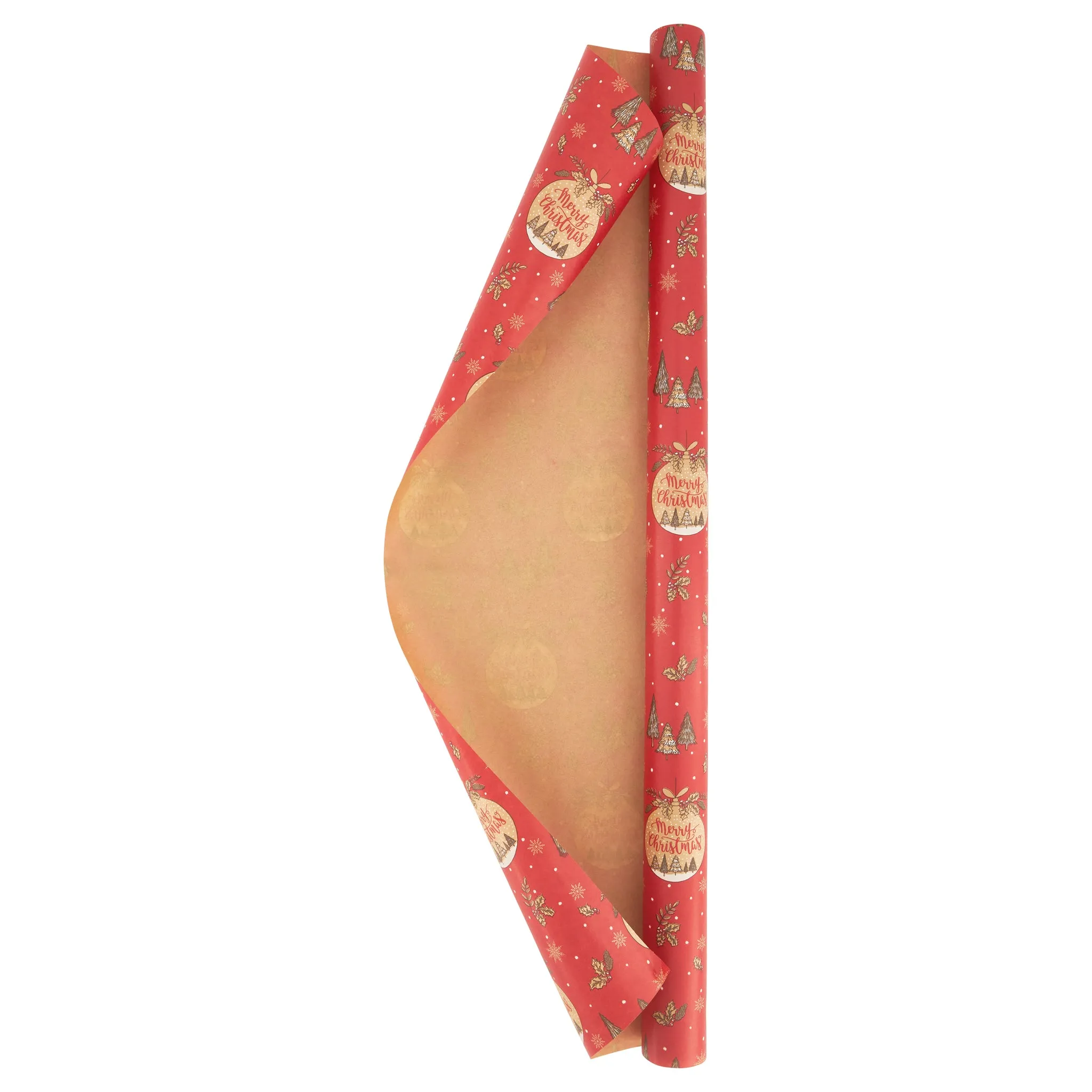 Wrapping Paper - Red Bauble & Natural Stag Kraft Gift Wrap - Singles or 4 Pack - 2m Roll