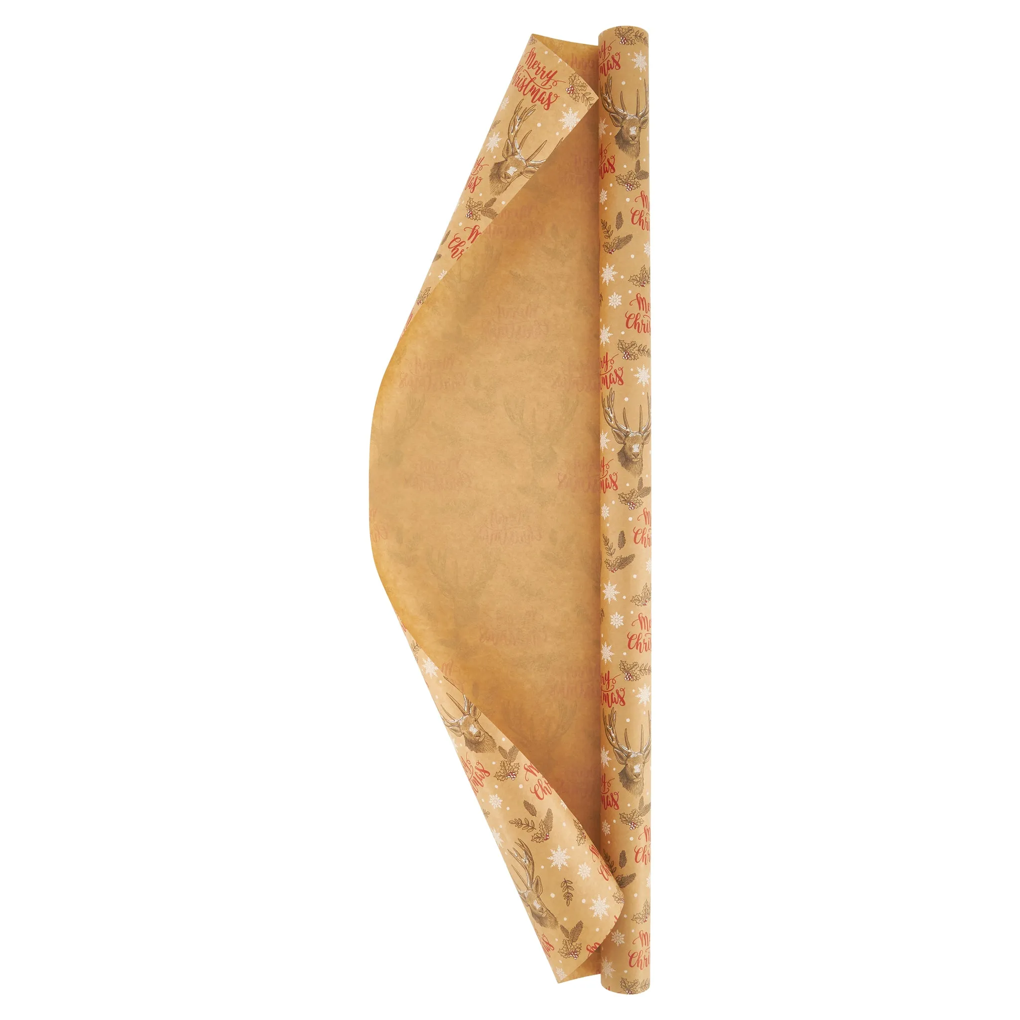 Wrapping Paper - Red Bauble & Natural Stag Kraft Gift Wrap - Singles or 4 Pack - 2m Roll
