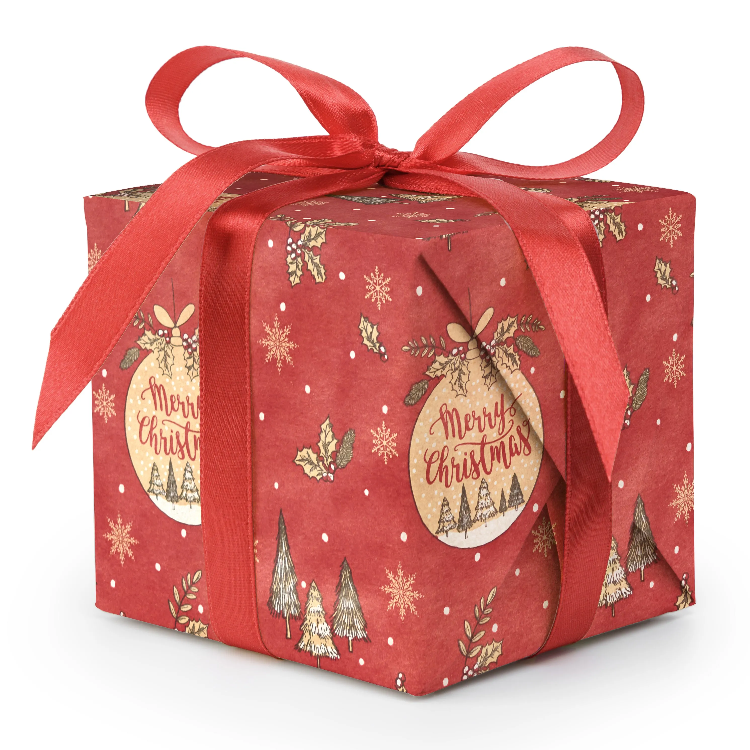 Wrapping Paper - Red Bauble & Natural Stag Kraft Gift Wrap - Singles or 4 Pack - 2m Roll
