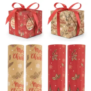 Wrapping Paper - Red Bauble & Natural Stag Kraft Gift Wrap - Singles or 4 Pack - 2m Roll