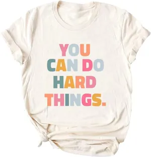 Ykomow You Can Do Hard Things Teacher T Shirt Womens Let it Be Live Happy Happiness Graphic Tees